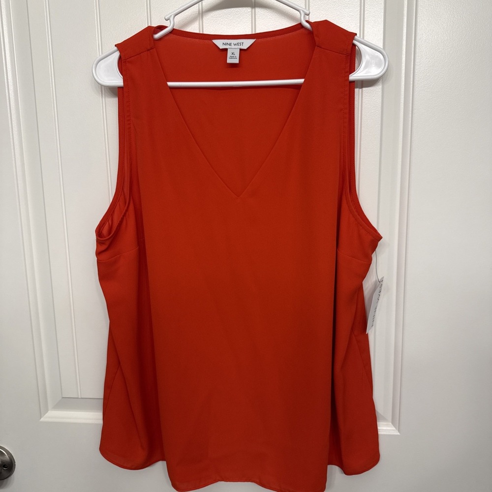 Nine West Women's Solid Orange Chiffon Polyester Button Front Blouse XL NWT